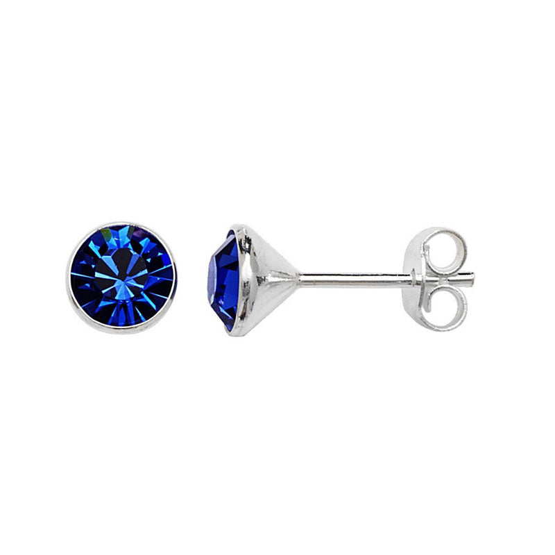 Sterling Silver Blue CZ Round Solitaire Stud Earrings