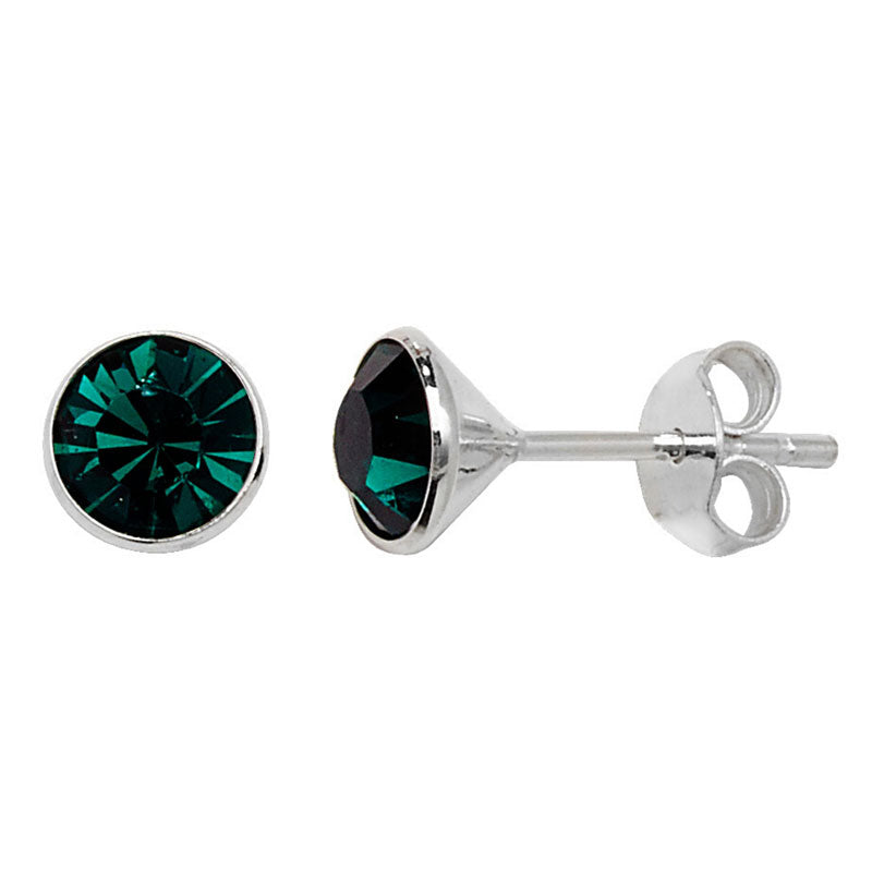 Sterling Silver Blue CZ Round Solitaire Stud Earrings