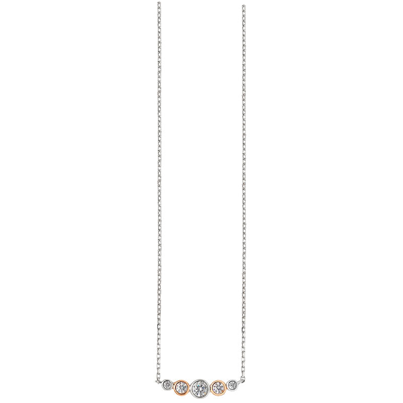 Sterling Silver and Rose Plated 5 Rubover Set CZ Necklet