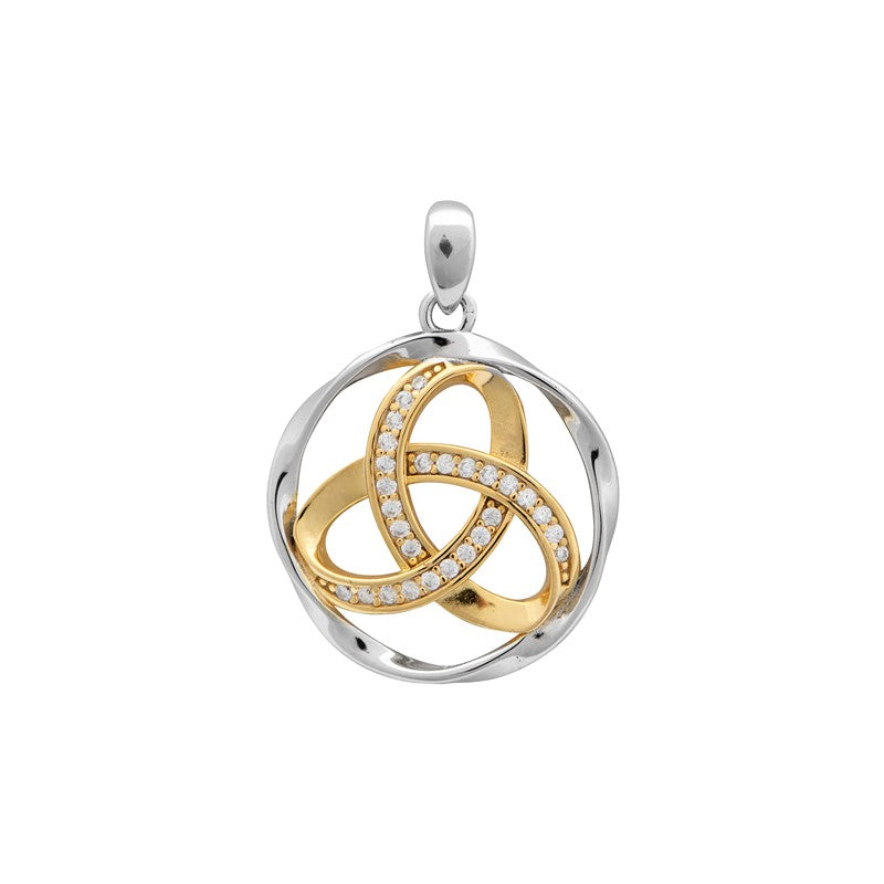 Sterling Silver Circle and Gold Plated CZ Set Celtic Knot Pendant