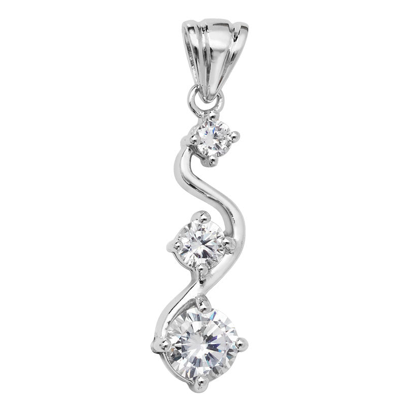 Sterling Silver Fancy 3 CZ Drop Pendant