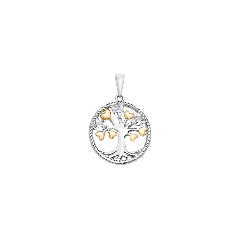 Sterling Silver Tree of Life Pendant with CZ and Gold Plated Hearts