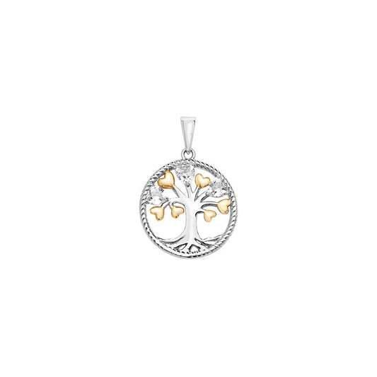 Sterling Silver Tree of Life Pendant with CZ and Gold Plated Hearts