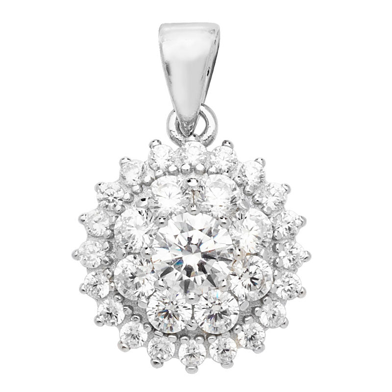 Sterling Silver Round Claw Set CZ Cluster Pendant
