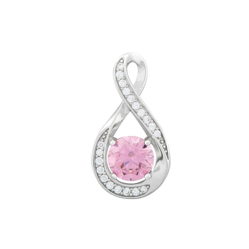 Sterling Silver Pink CZ Sol with Polished/CZ Twist