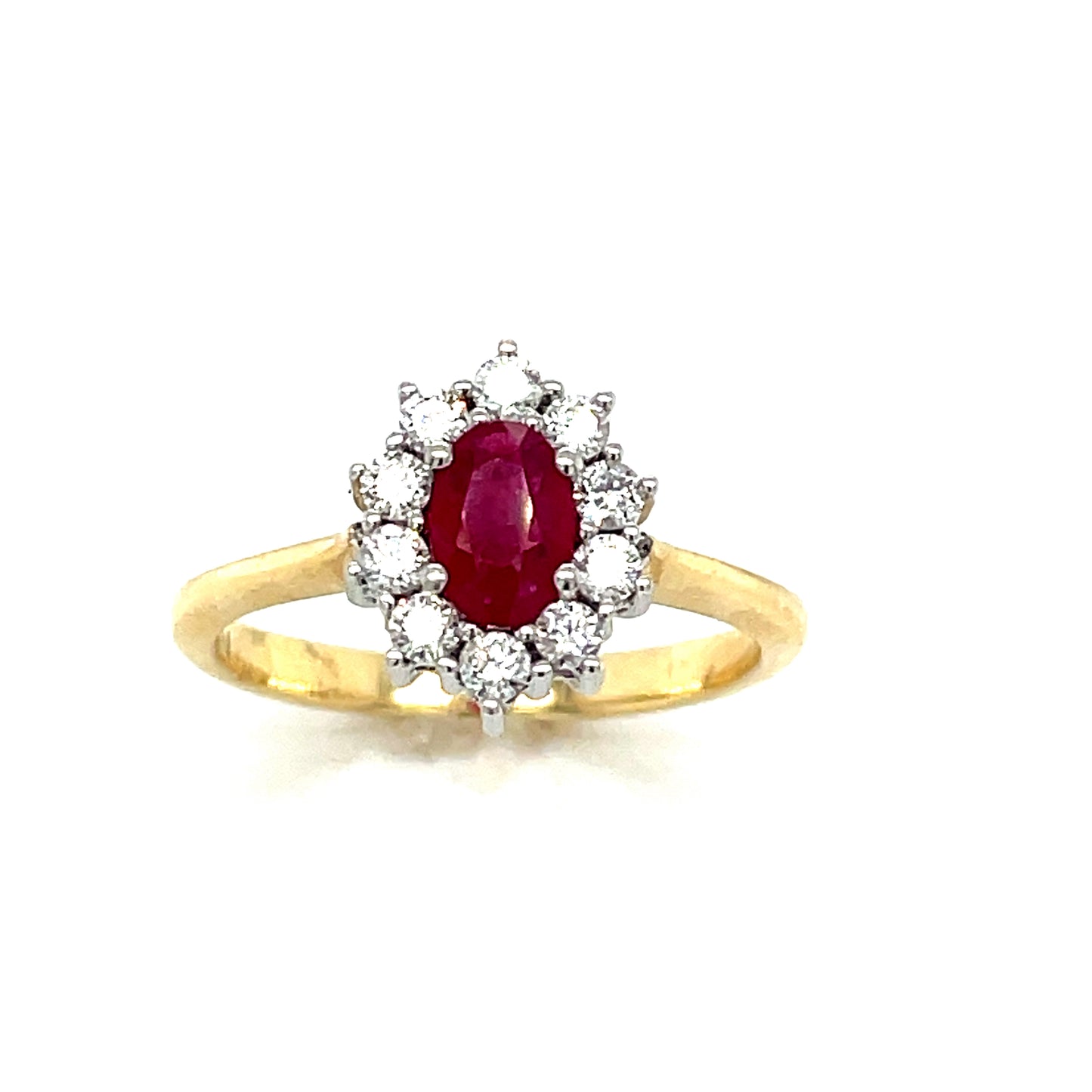 9ct Ruby And Diamond Oval Cluster .30ct Diamond Ring