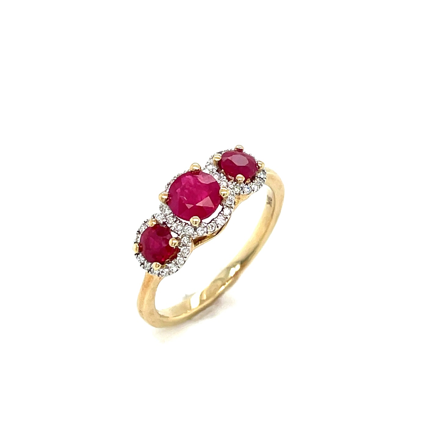 9ct Three Stone Ruby And Diamond 1.00 Diamond Ring