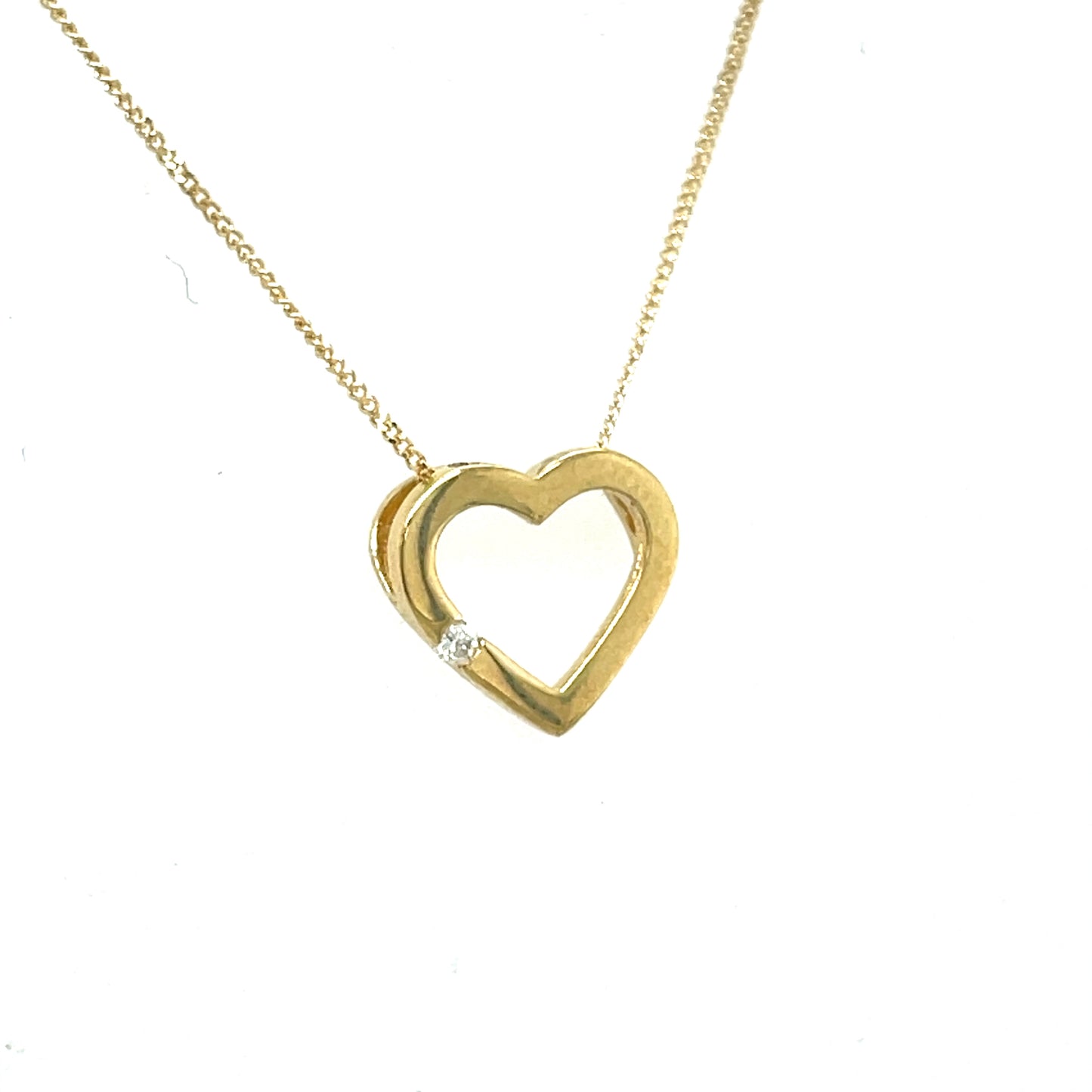 9CT Open Heart Diamond Set Pendant .015CT