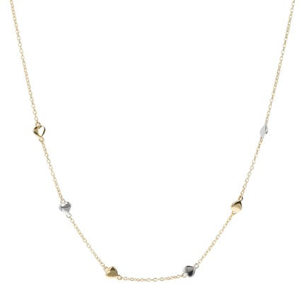 9ct Two Tone Gold Heart Scatter Necklet