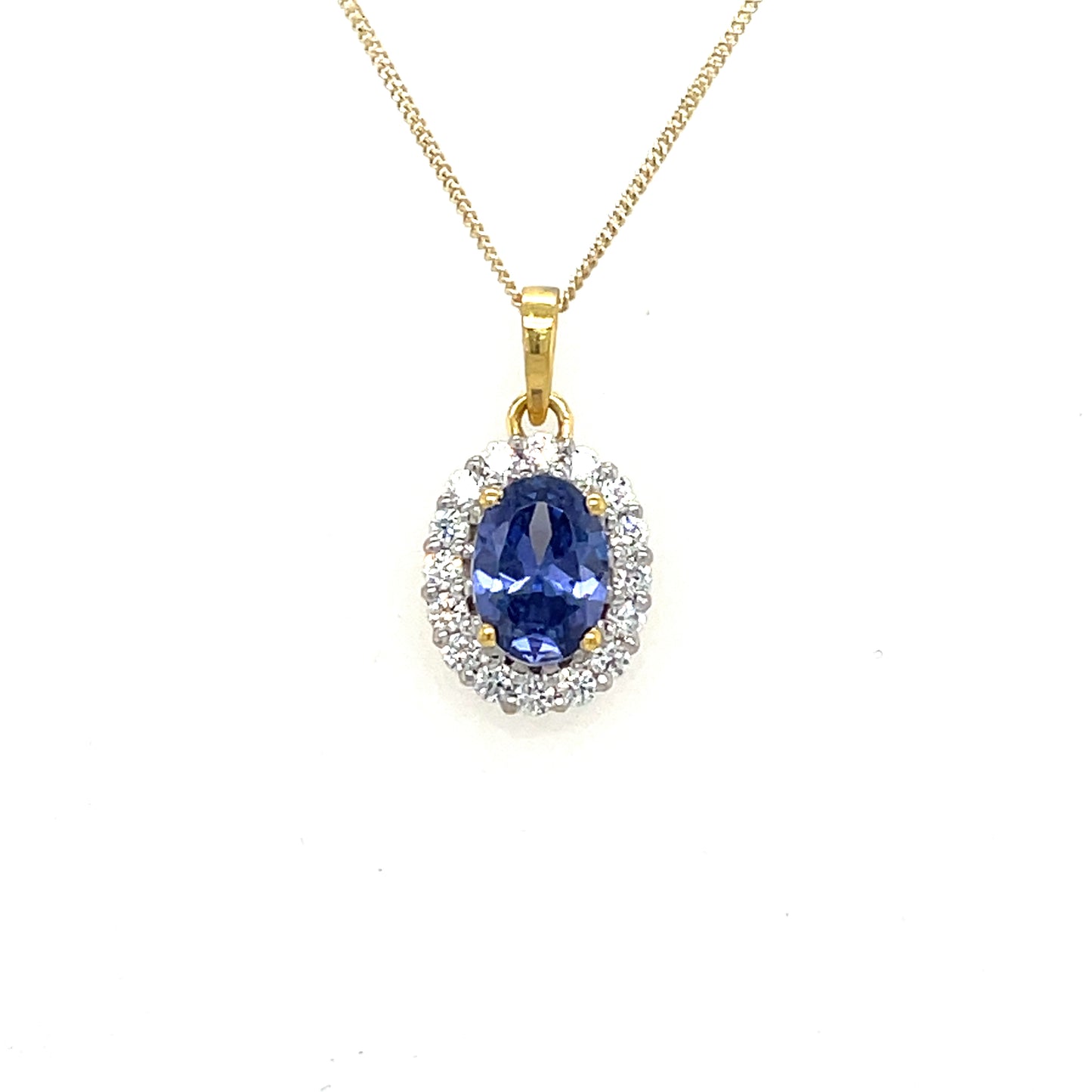 9CT Oval Cubic Zirconia and Blue Stone Pendant