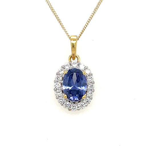 9CT Oval Cubic Zirconia and Blue Stone Pendant