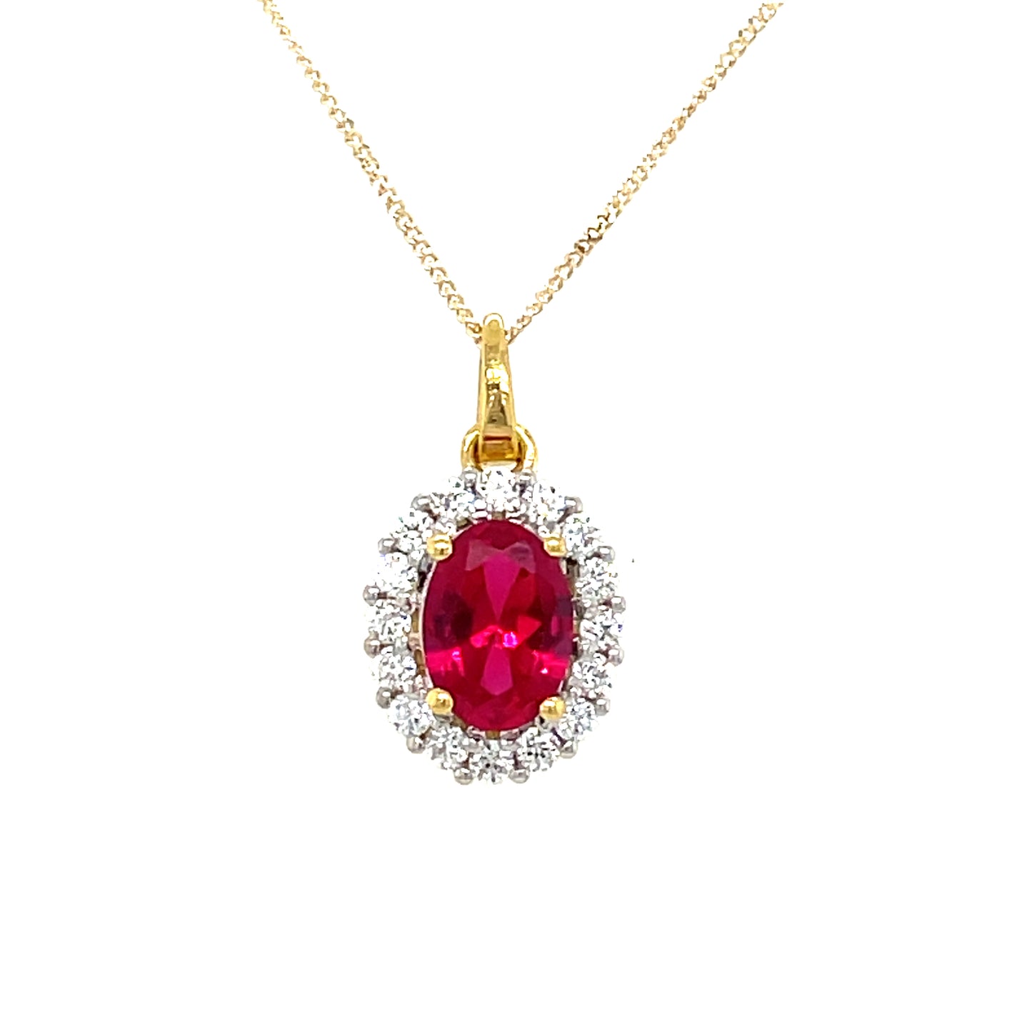 9CT Oval Cubic Zirconia and Red Stone Pendant