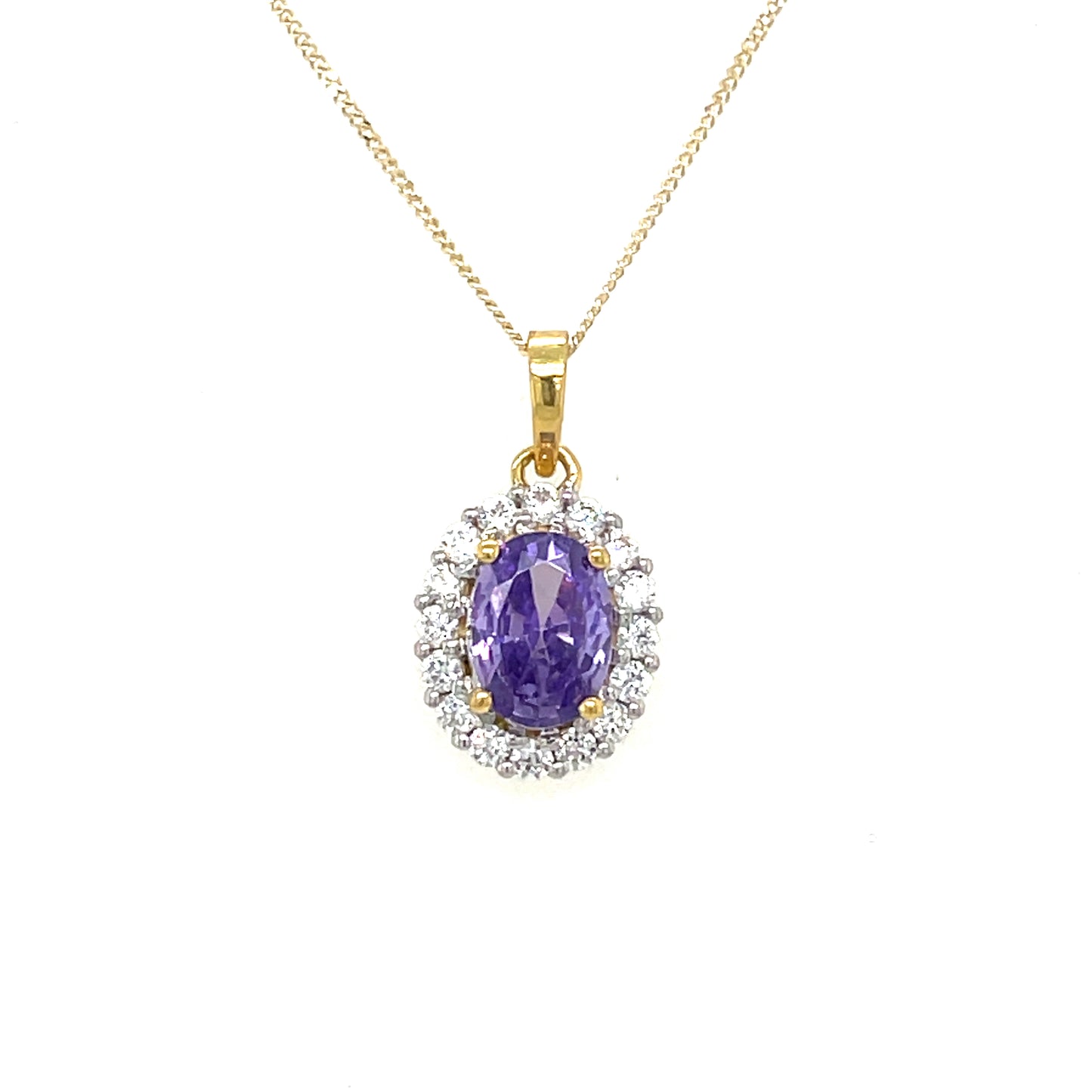 9CT Oval Cubic Zirconia and Purple Stone Pendant