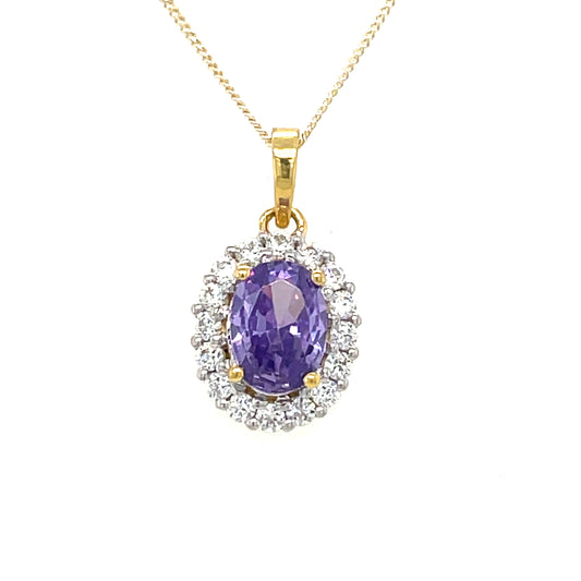 9CT Oval Cubic Zirconia and Purple Stone Pendant
