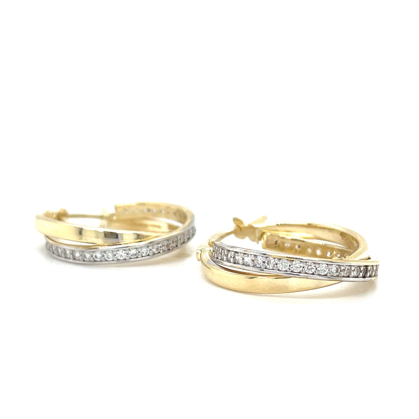 9CT Cubic Zirconia 15MM Crossover Hoop Earring
