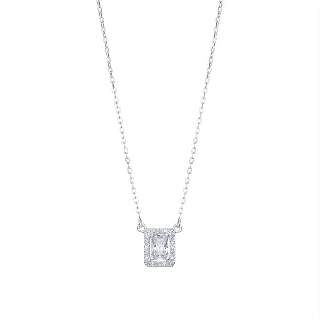 Silver cubic zirconia rectangular halo pendant