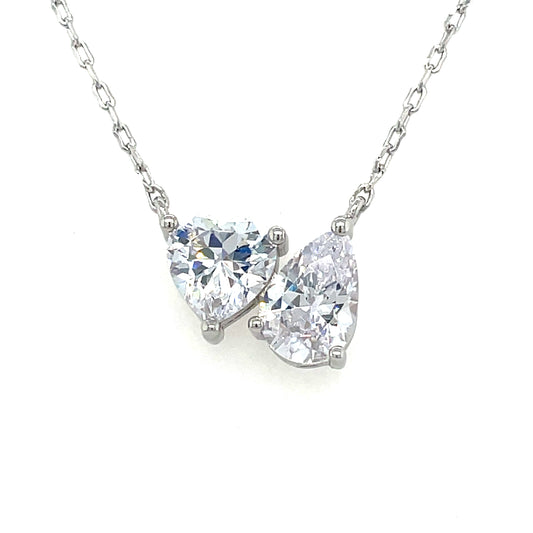 Sterling Silver Cubic Zirconia Pear/Heart Scatter Necklet