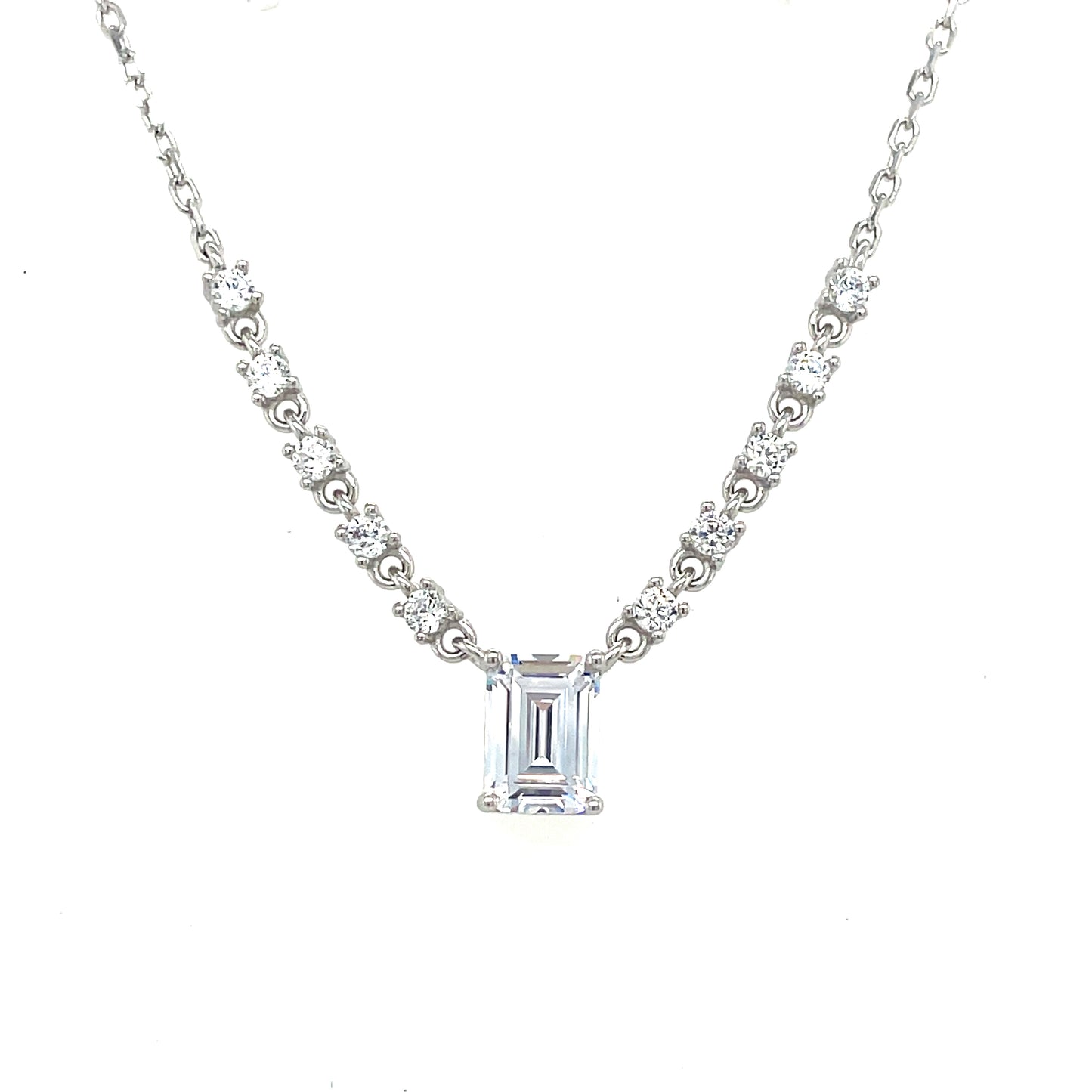 Sterling Silver Cubic Zirconia Rectangular Multi Stone Necklet