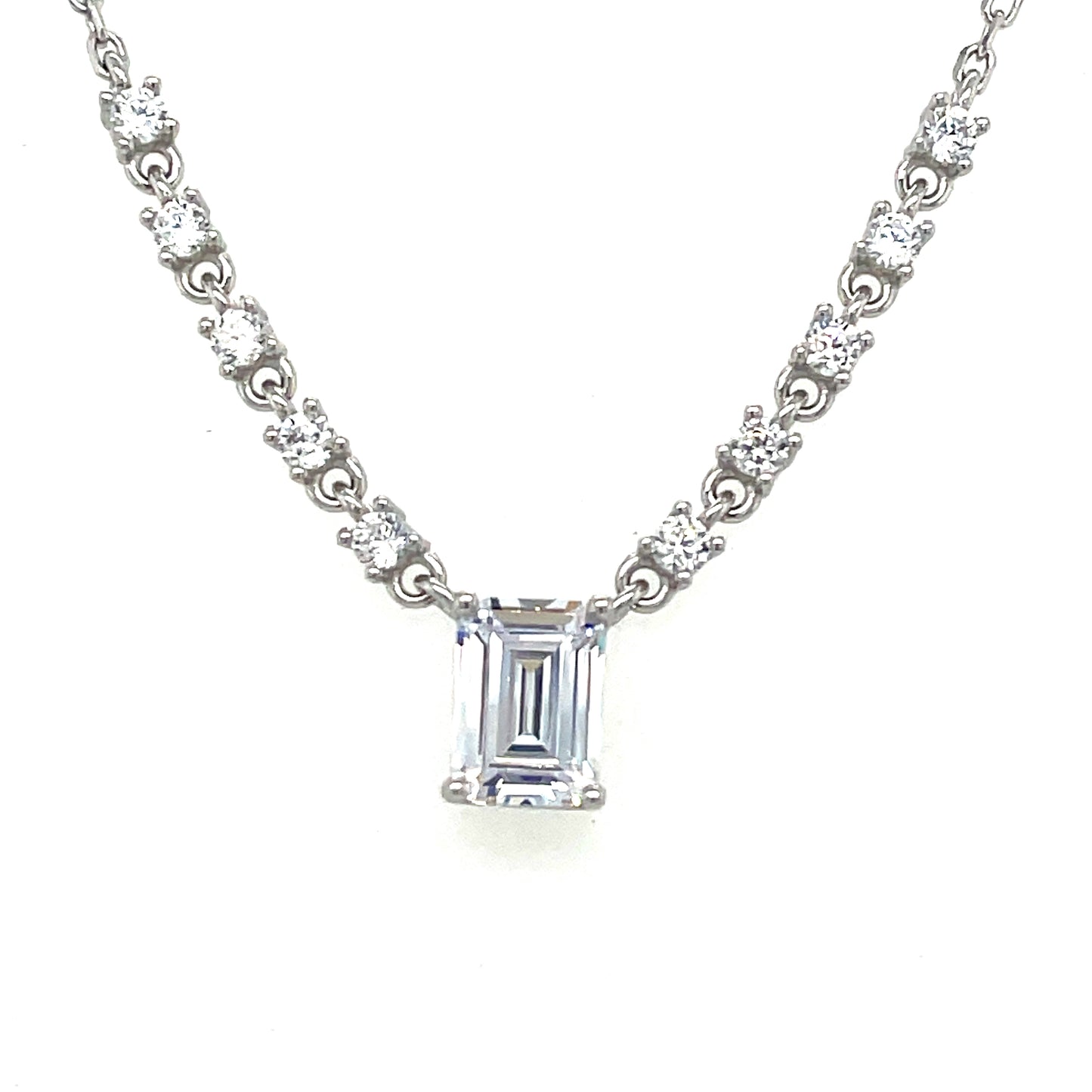 Sterling Silver Cubic Zirconia Rectangular Multi Stone Necklet