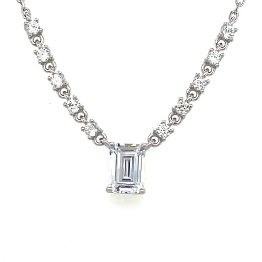 Sterling Silver Cubic Zirconia Rectangular Multi Stone Necklet