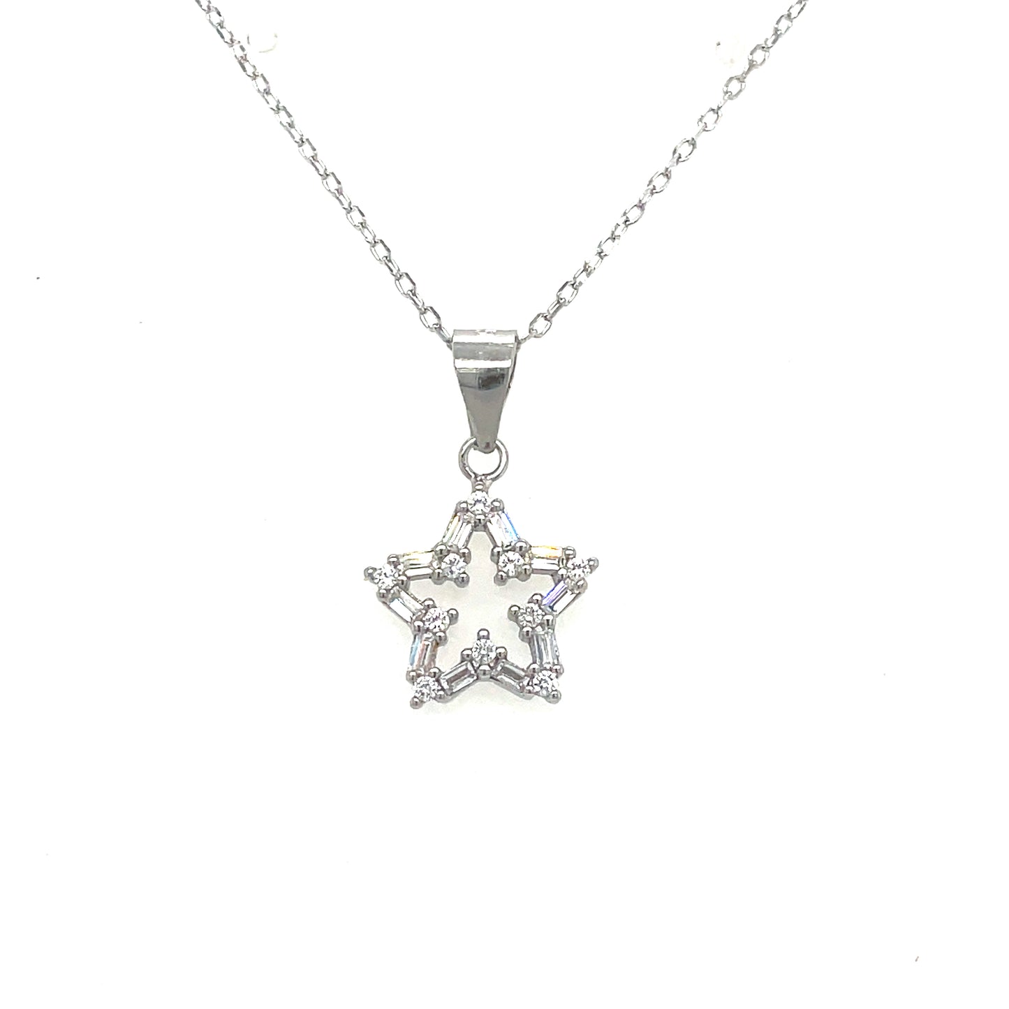 Sterling Silver Cubic Zirconia Open Star Necklet
