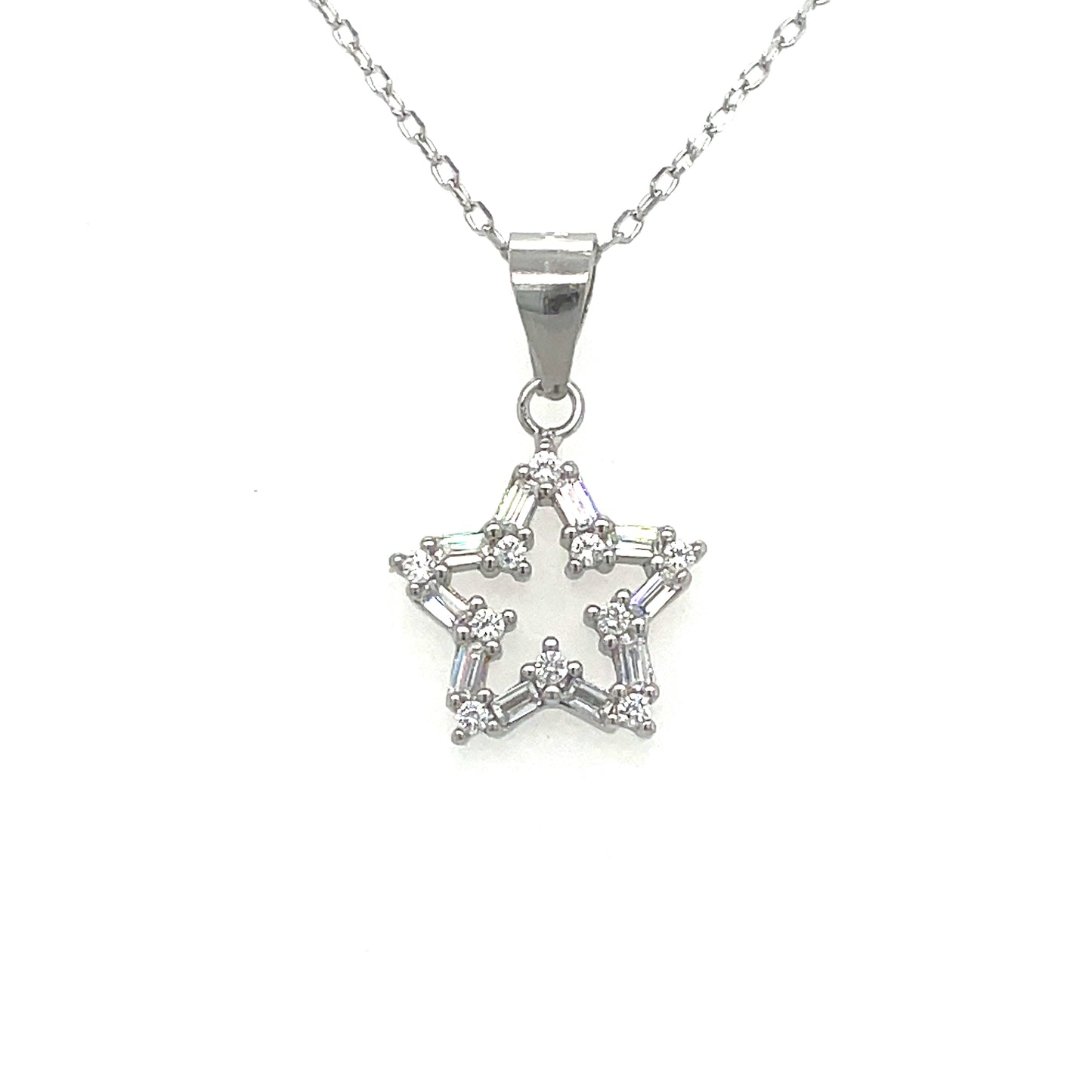 Sterling Silver Cubic Zirconia Open Star Necklet