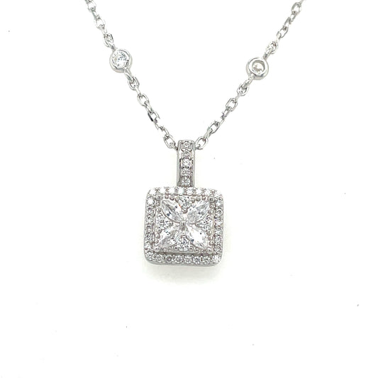 Sterling Silver Cubic Zirconia Square Cluster Rubover Scatter Necklet
