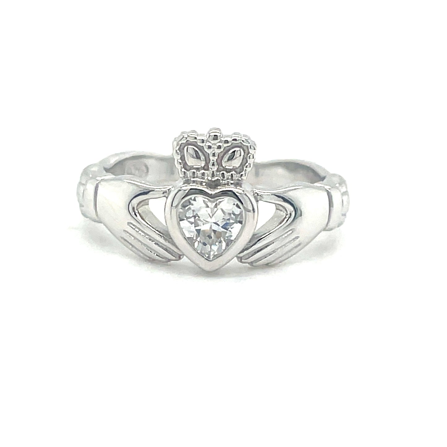 Sterling Silver Cubic Zirconia Rubover Claddagh Woven Ring