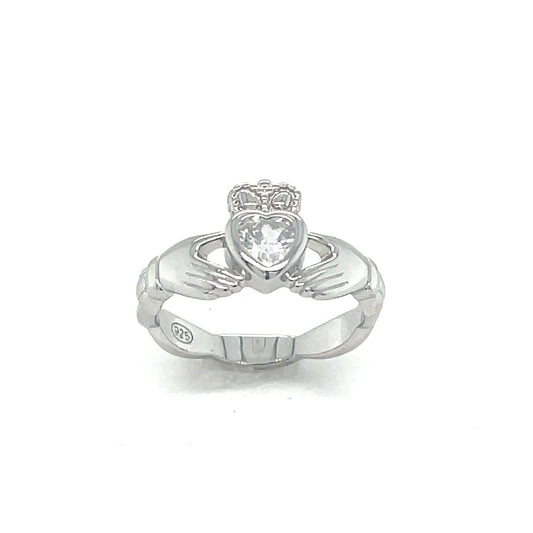 Sterling Silver Cubic Zirconia Rubover Claddagh Woven Ring