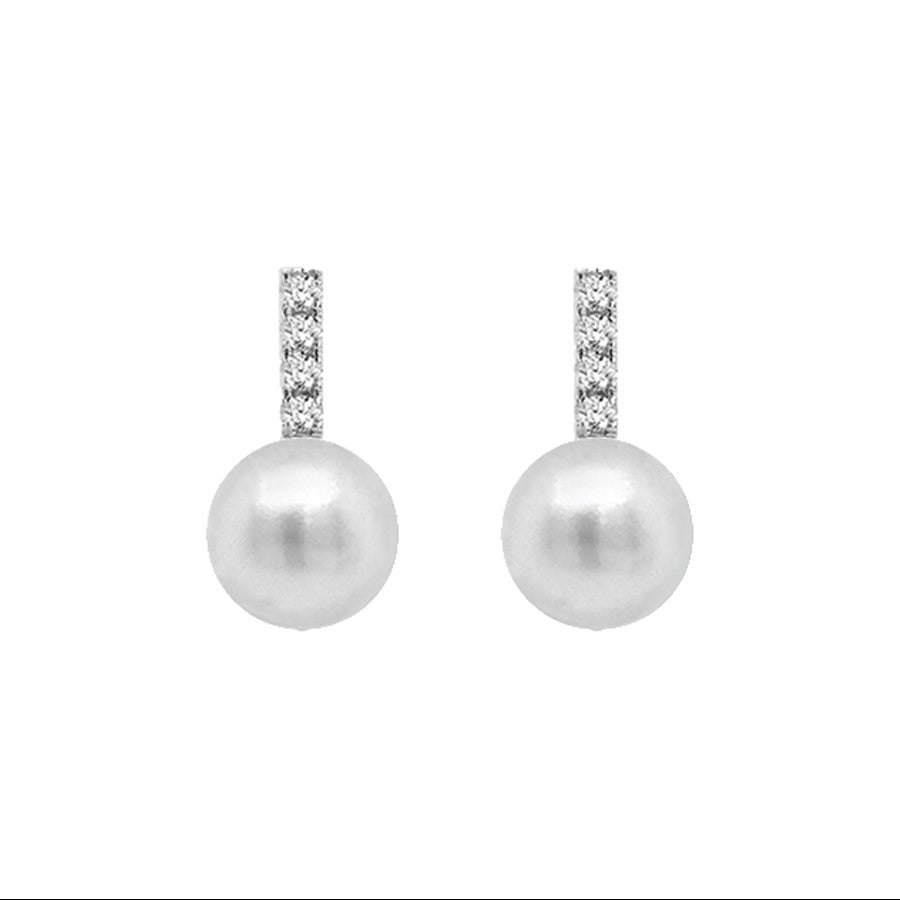 Sil Erg 6mm Pearl cz Drop Earring F/W