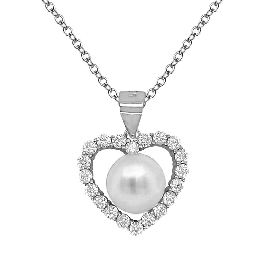 Sterling Silver Pearl Pendant with Open Heart Surround