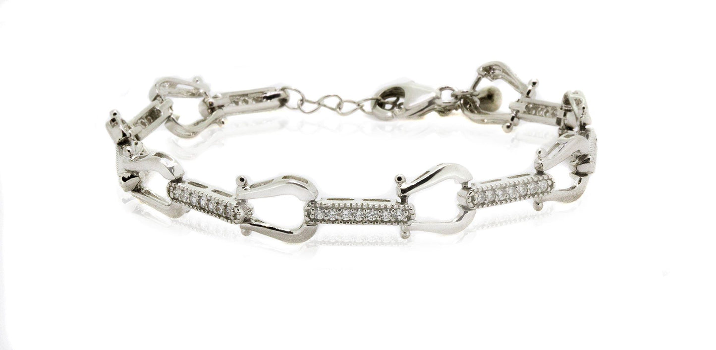 Silver cubic zirconia bar + open link bracelet