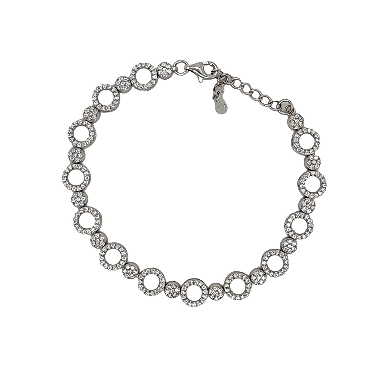 Silver open cubic zirconia link bracelet