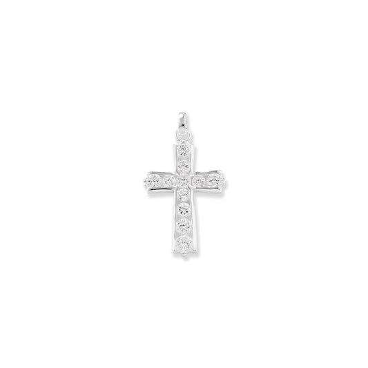 Sterling Silver Rubover Cubic Zirconia Cross Pendant