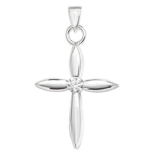 Sterling Silver Cross Solitaire Cubic Zirconia Pendant