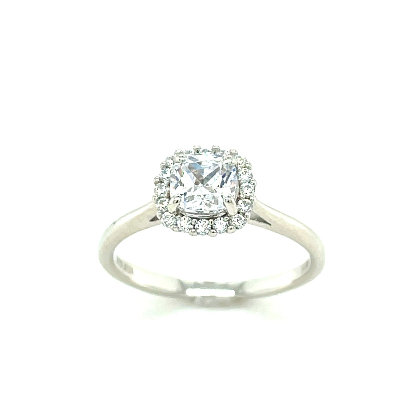 9ct White Gold Cushion Cut Solitaire Cubic Zirconia Dress Ring