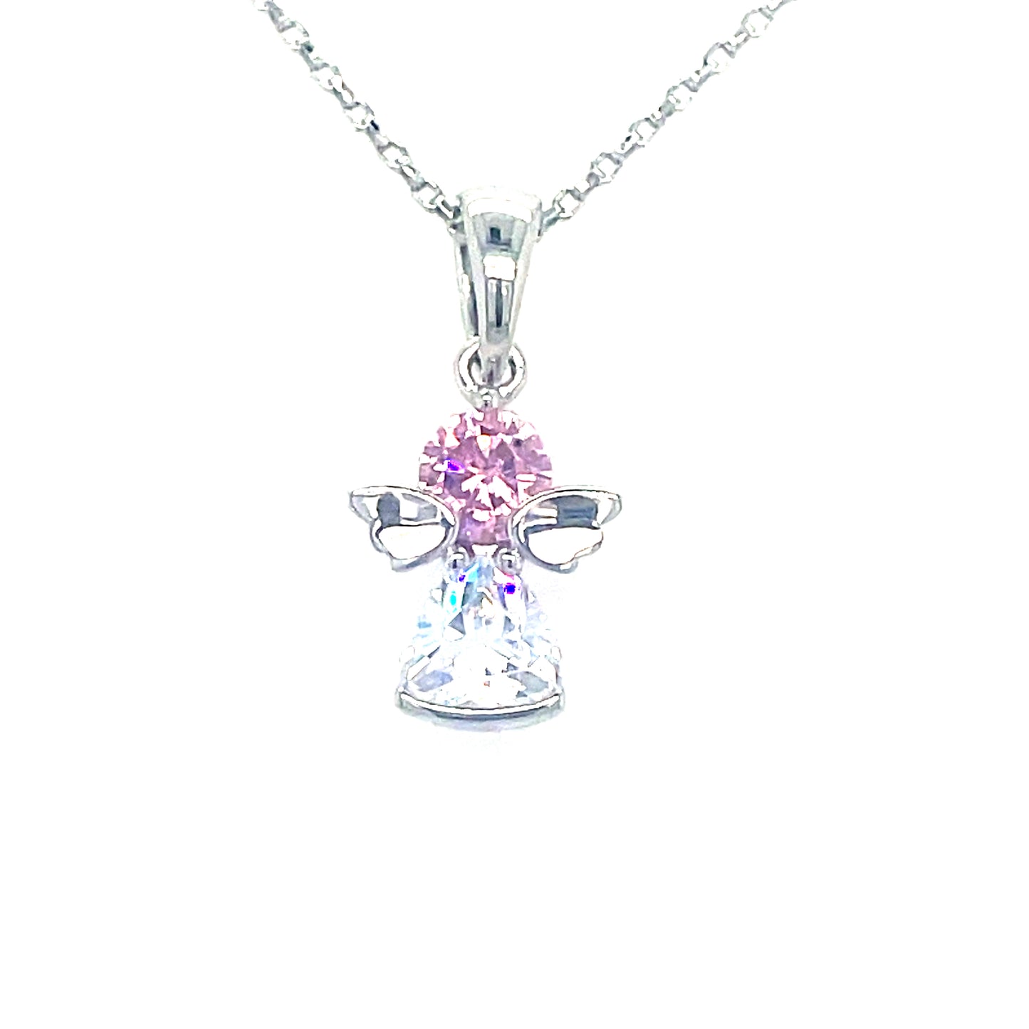 Sterling Silver Pink/White CZ Angel Pendant