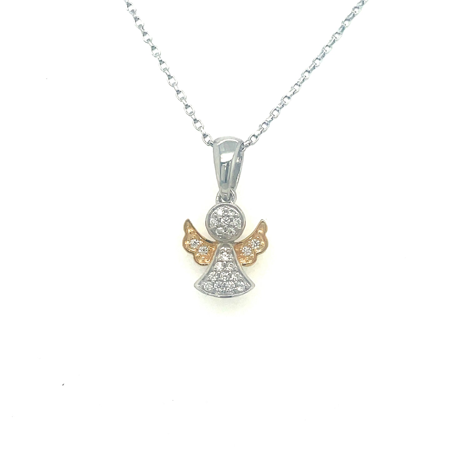 Sterling Silver/Gold Plated Pave Cubic Zirconia Angel Pendant