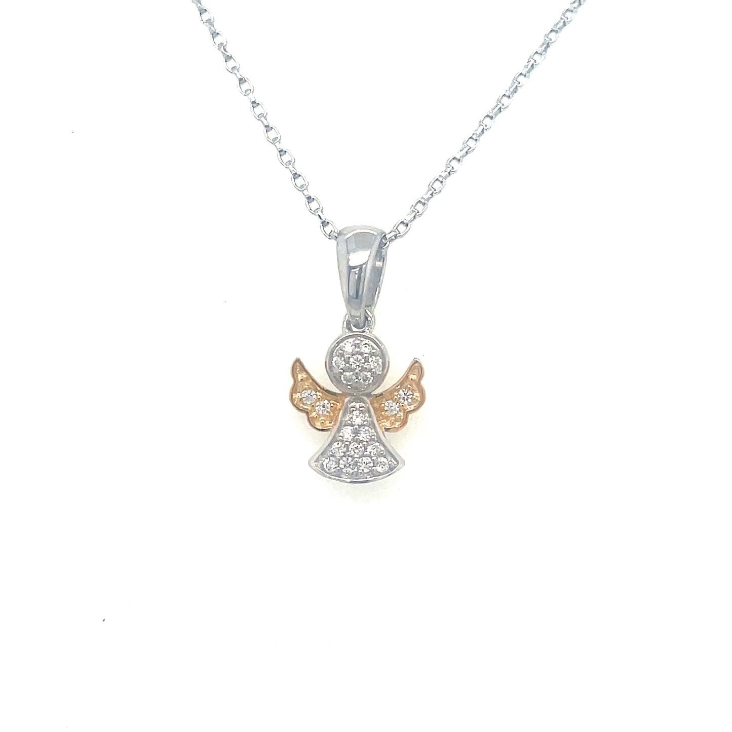 Sterling Silver/Gold Plated Pave Cubic Zirconia Angel Pendant