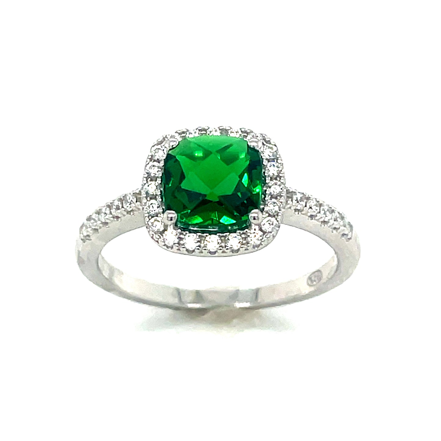Sterling Silver Cubic Zirconia And Green Ring