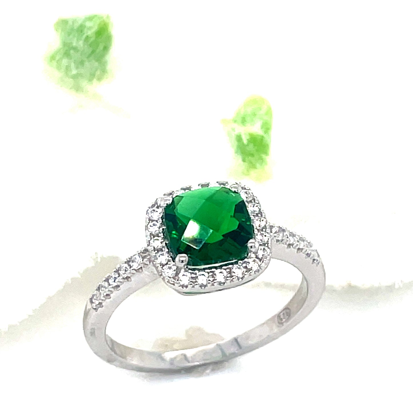 Sterling Silver Cubic Zirconia And Green Ring
