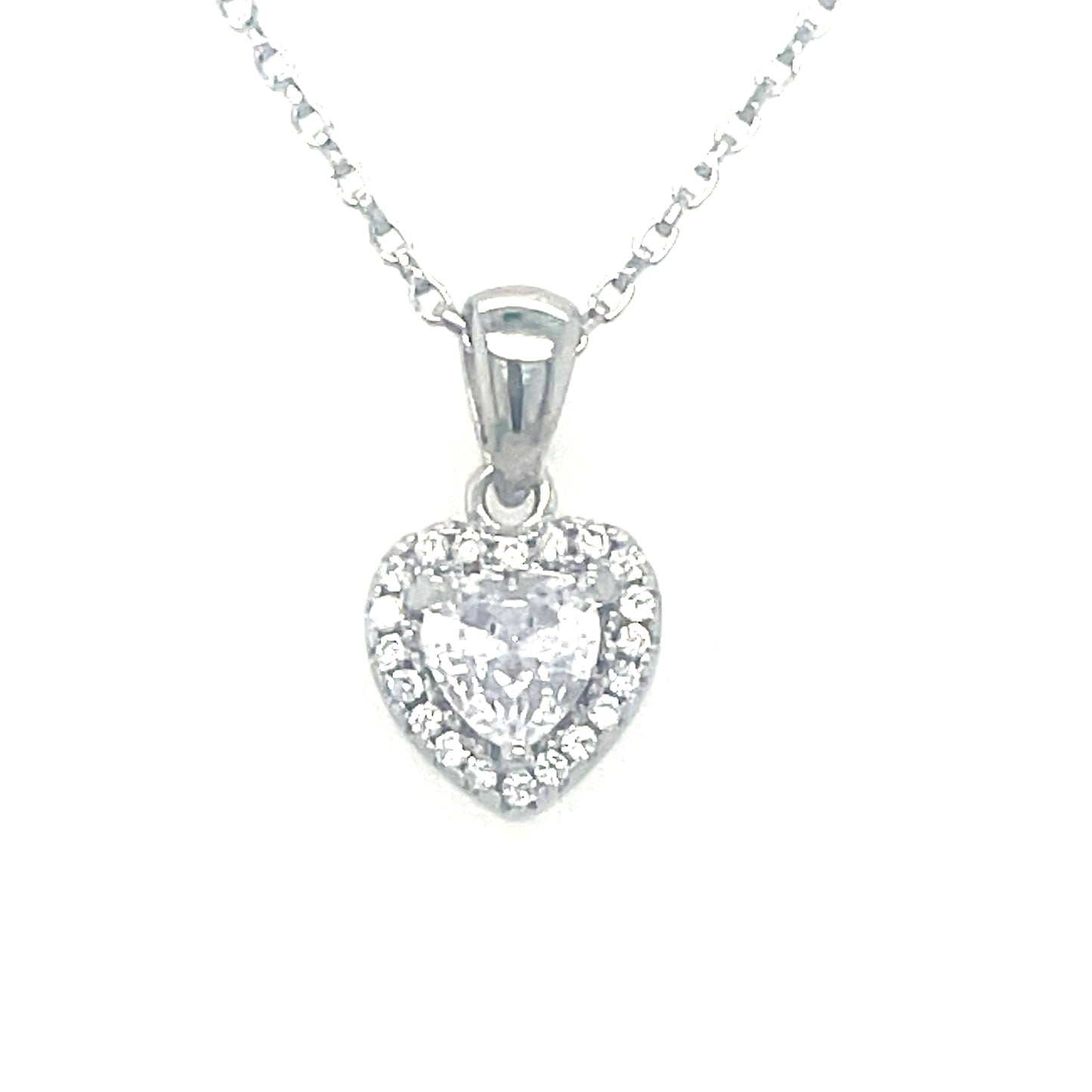 Sterling Silver CZ Heart Pendant with Halo