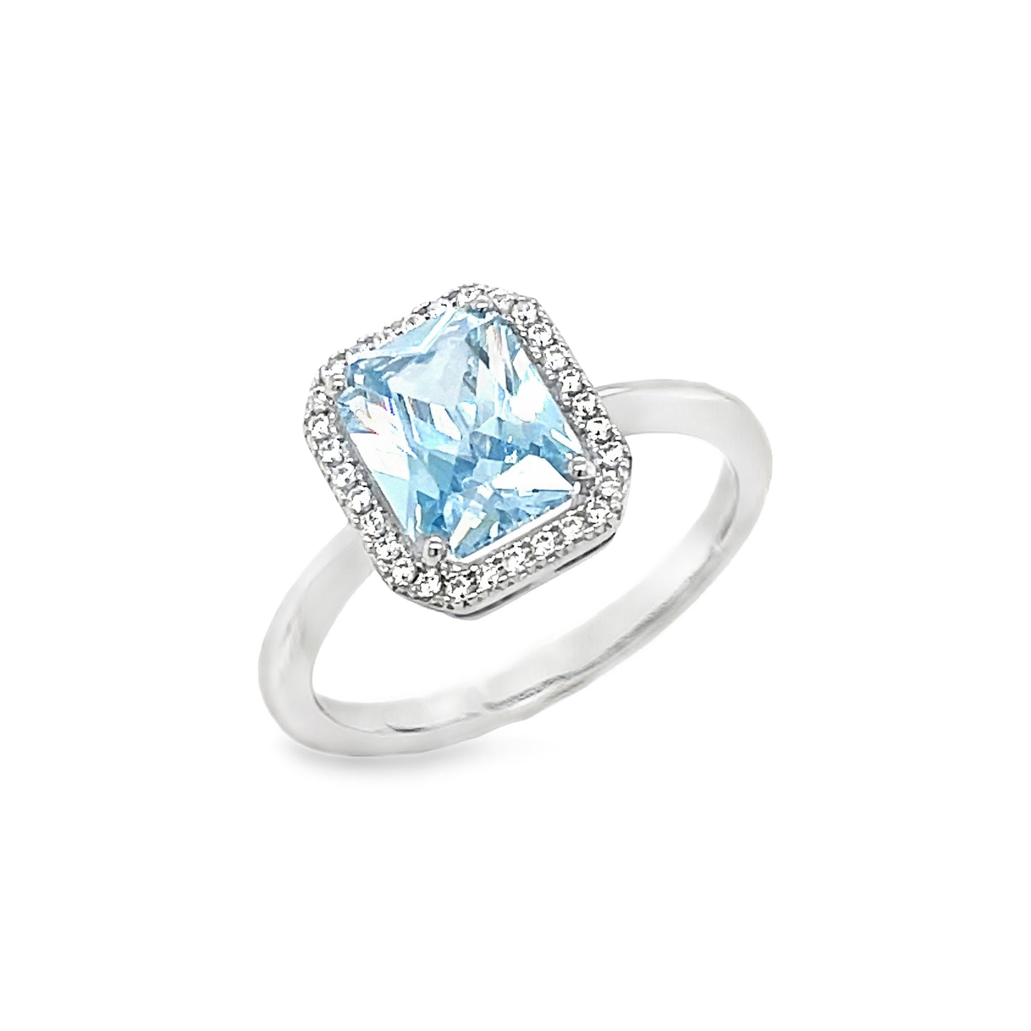 Sil Ring Em/c Bl CZ Halo