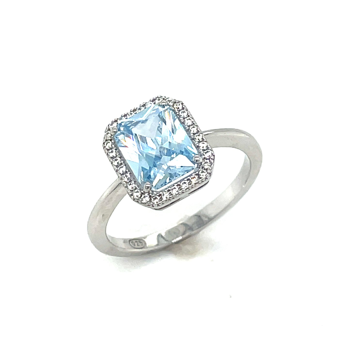 Sil Ring Em/c Bl CZ Halo