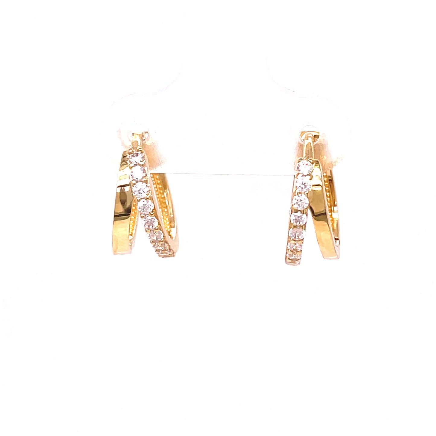 9ct Yellow Gold CZ Set Double Hoop Earrings