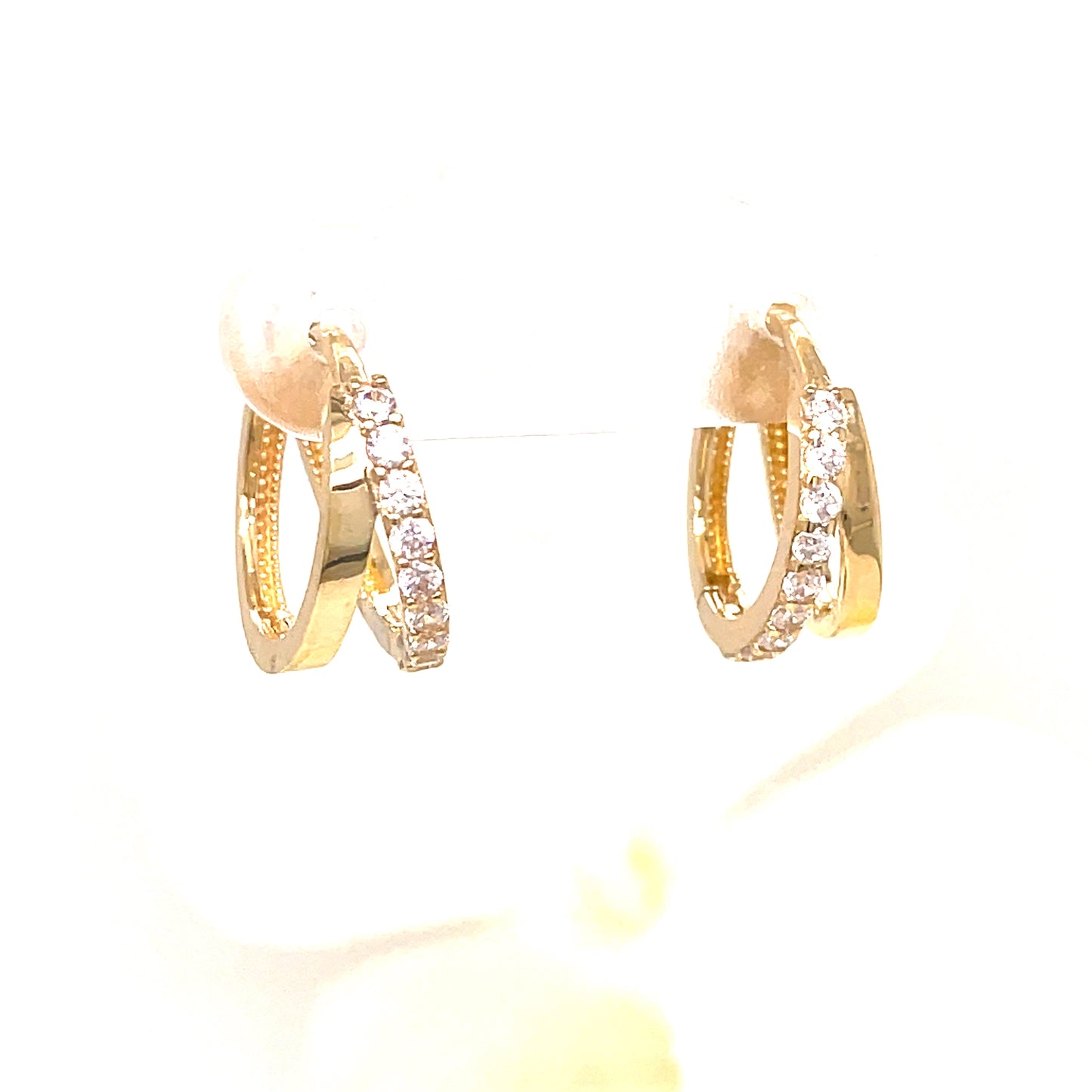 9ct Yellow Gold CZ Set Double Hoop Earrings
