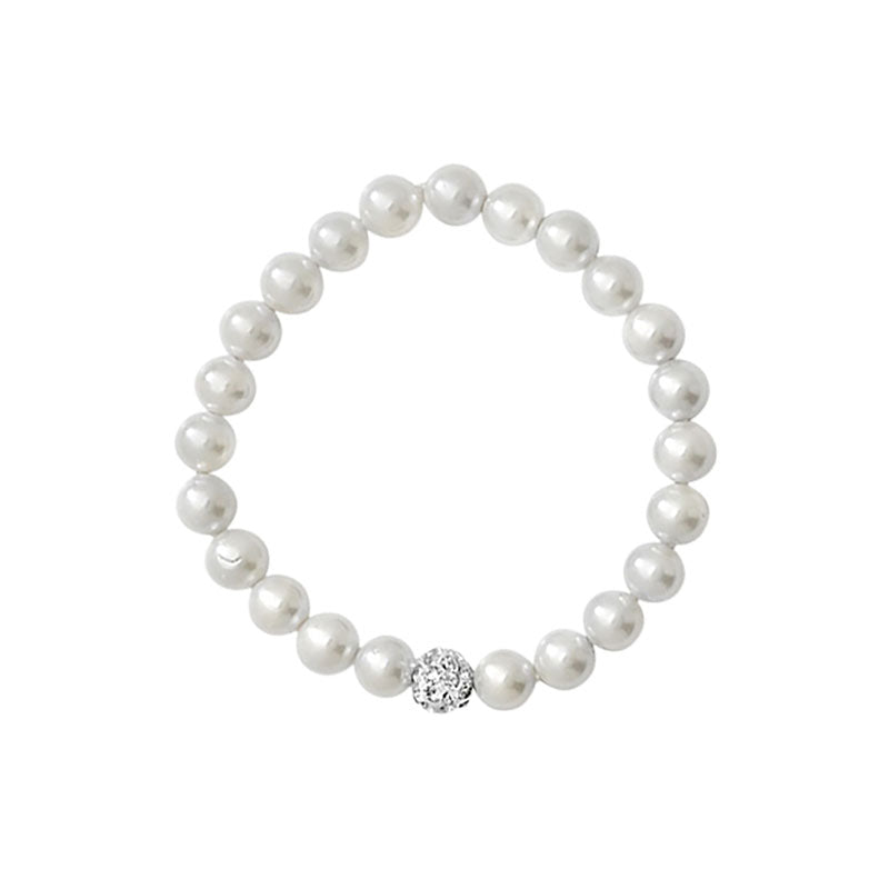 White Pearl Bracelet With Glitter Cubic Zirconia Ball