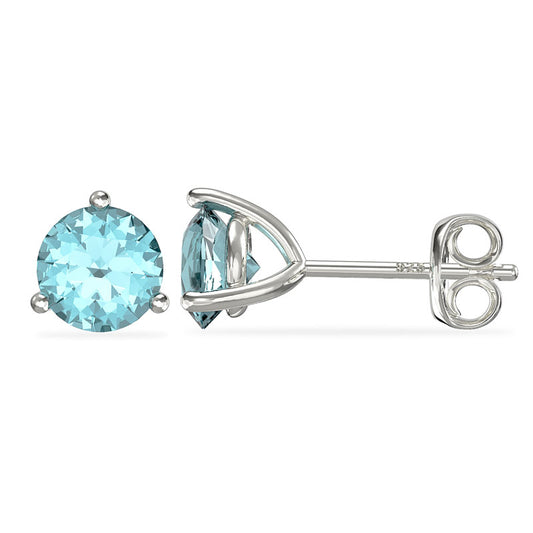 Sterling Silver Aquamarine March Birthstone Stud Earrings
