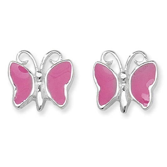 Sterling Silver Pink Buuterfly Stud Earrings