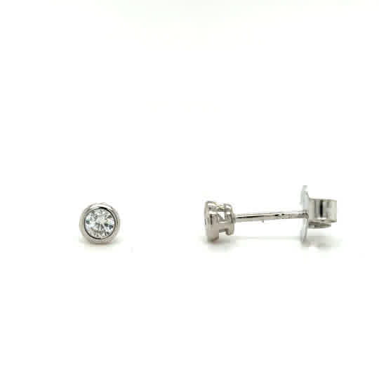 Sterling Silver 3mm Rubover Cubic Zirconia Stud Earrings